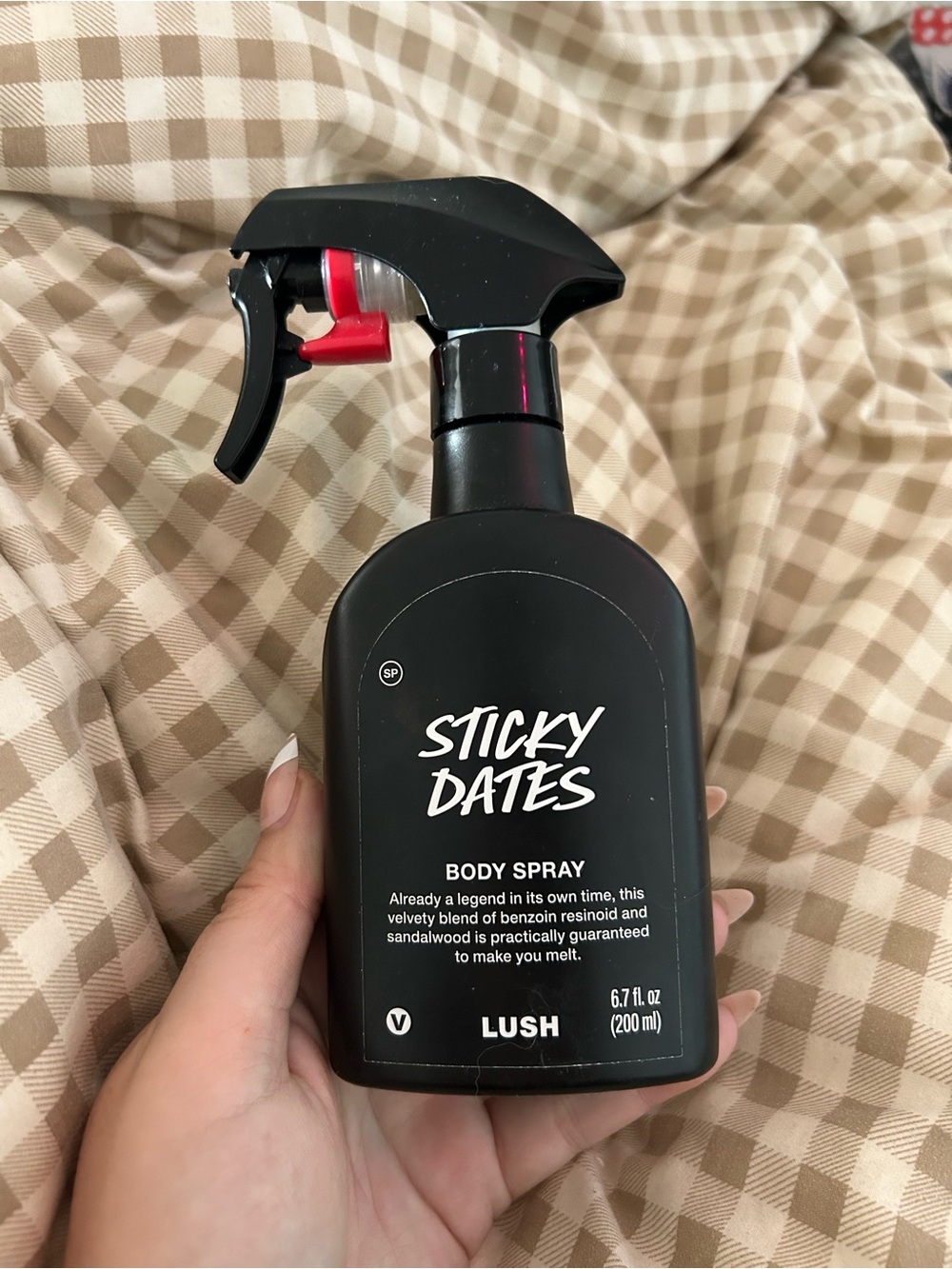 Lush Sticky Dates Body Spray — Black with Red Accent
